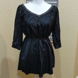 Black V-Neck Beaded Blouse